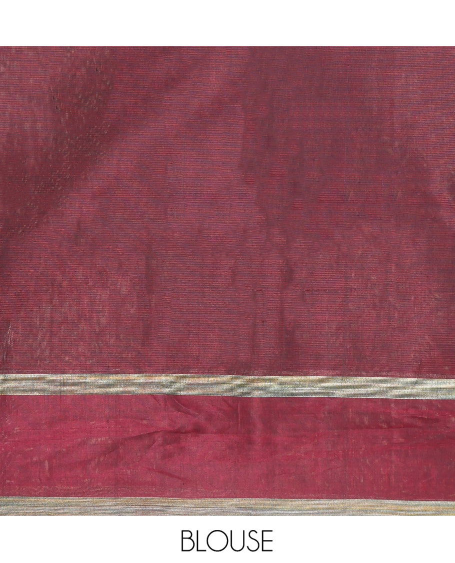 Green Silk Cotton Saree, Artfully Woven with Peacock and Rudraksham Motifs On Its Body, Complemented by Contrast Zari Motifs Woven Border, Geometric Zari Patterned Pallu and Paired with a Contrast Blouse