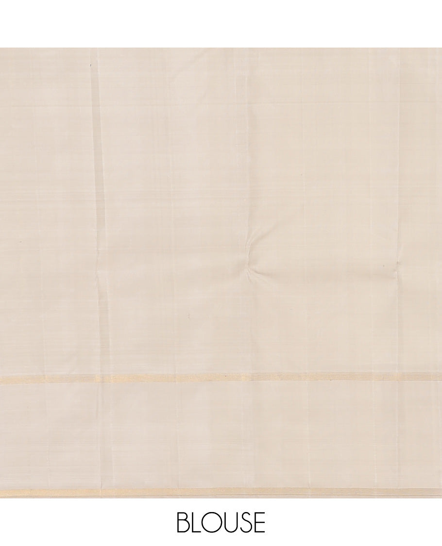 Green-Blue Checked Kanchipuram Silk Saree, Complemented by a Contrast Thazampoo Rekku Bodi Border, Sparsely Woven Pallu, and Contrast Blouse