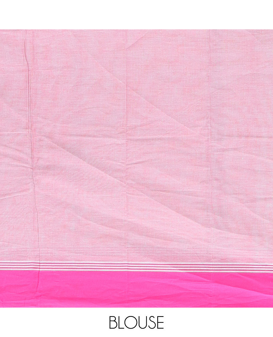 Pink Kanchi Cotton Saree, Adorned with Floral Creeper Design All Over Its Body, Complemented by Contrast Border, Pallu of Paisley Designs, and Paired with a Matching Blouse