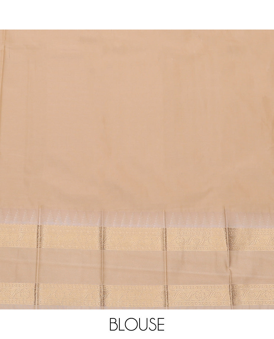 Blue Budget Silk Saree, Bedecked with Zari Buttas and Zari Stripes On Its Body, Complemented by Temple Rettai Pettu Traditional Zari Designs Woven Border, Grand Mughal-style Intricately Woven Pallu, and Paired with a Contrast Blouse