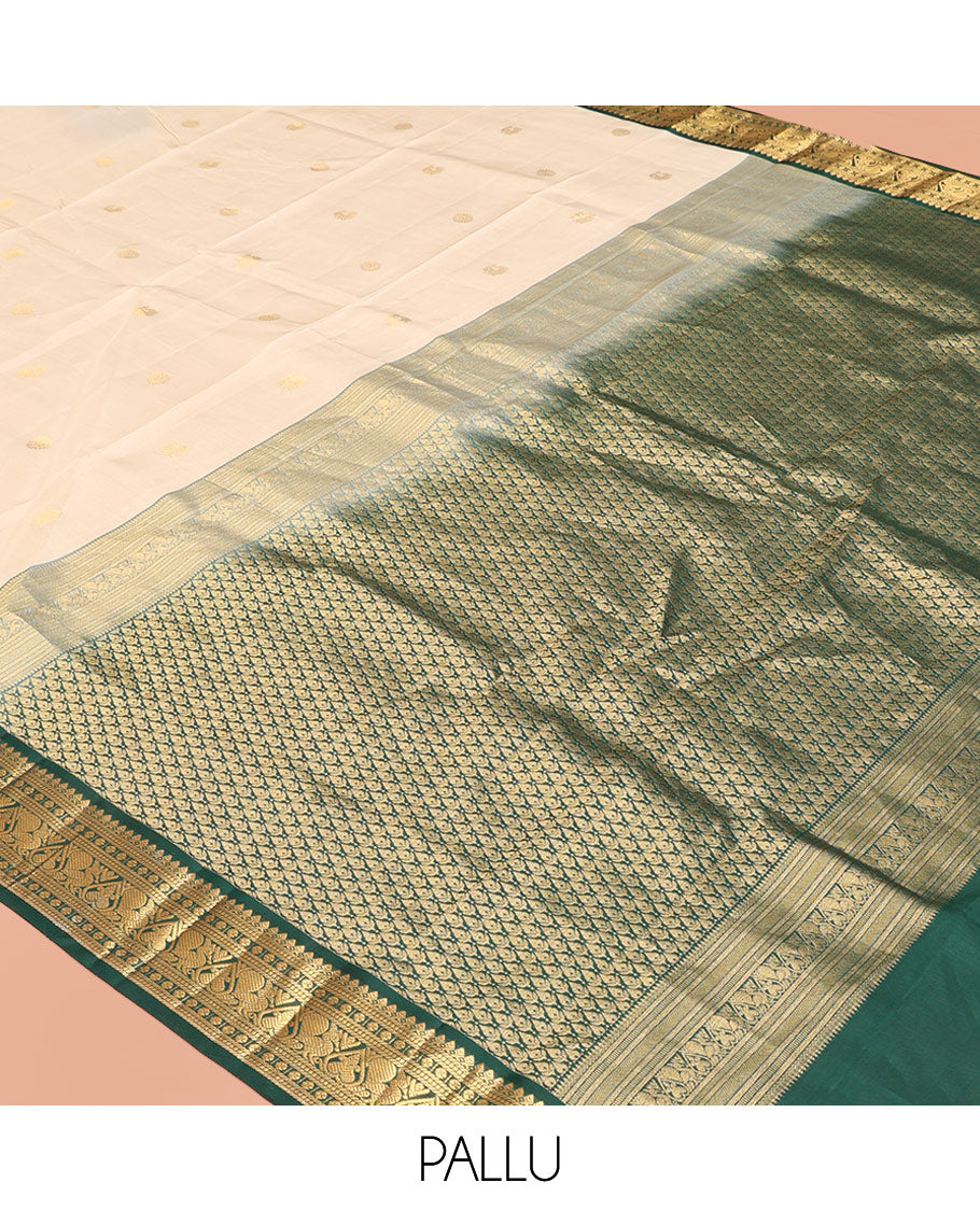 Off-White-Dark Green Vasundhara Lite Silk Mix Saree