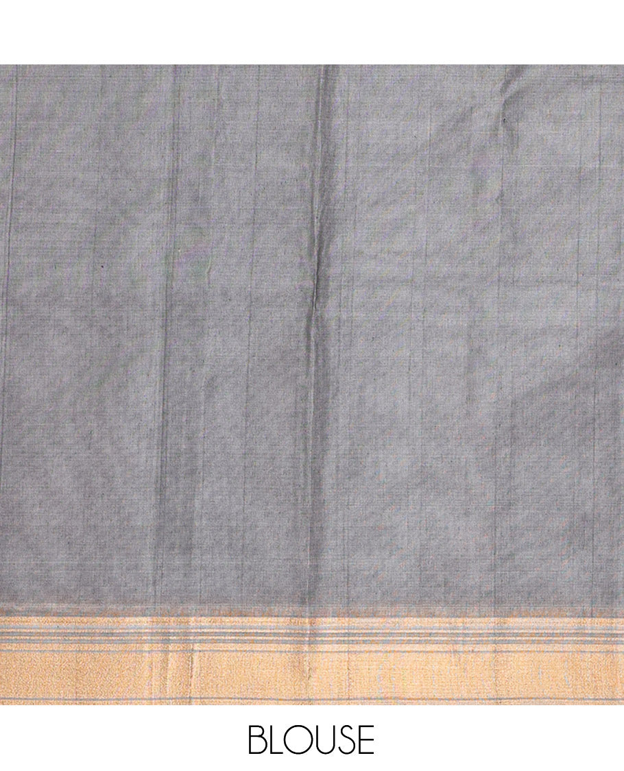 Maroon Cotton Saree, Detailed with Hexagon Zari Buttas, a Contrast Zari Butta Border, an Intricate Pallu and a Contrast Blouse