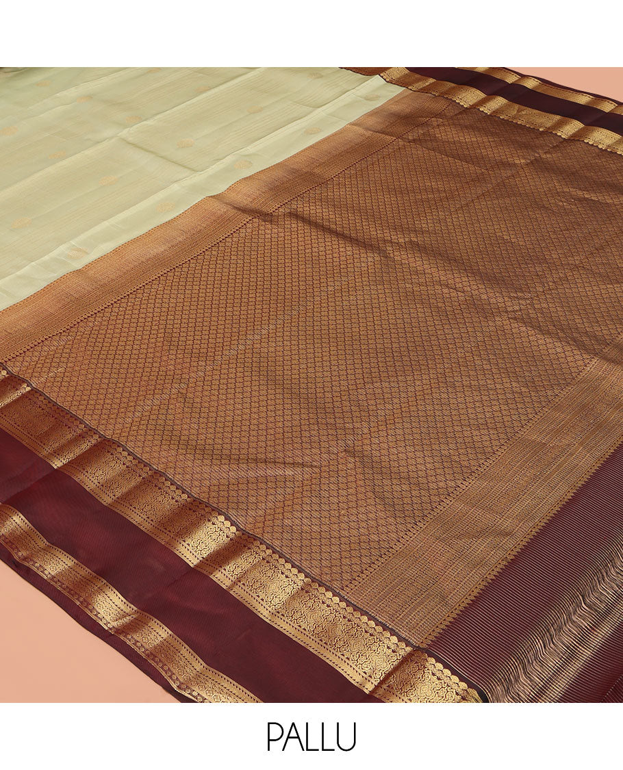 Green Zari Buttas-Stripes Vasundhara Lite Silk Mix Saree, a Contrast Rettai Pettu Border, Contrast Blouse