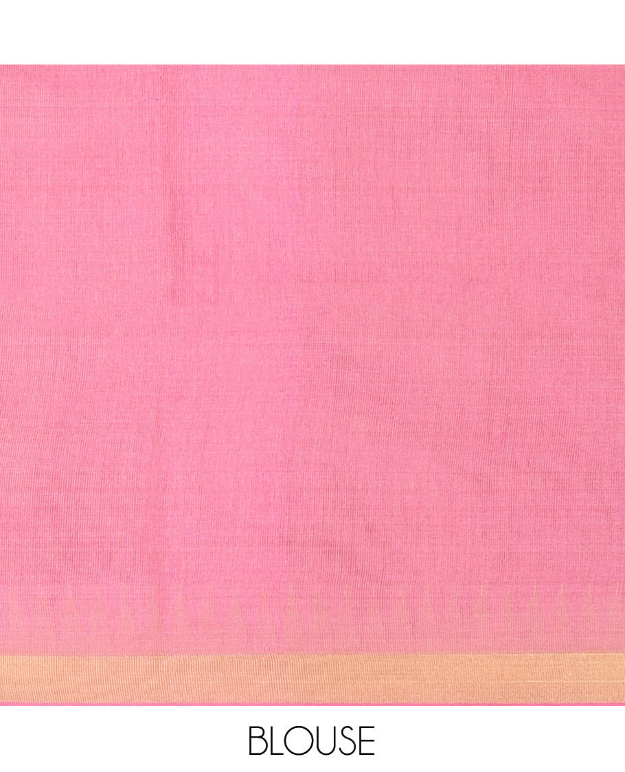 Pink Sparsely Textured Tussar Silk Saree, a Subtle Piping Border, a Self-Pallu, and a Matching Blouse