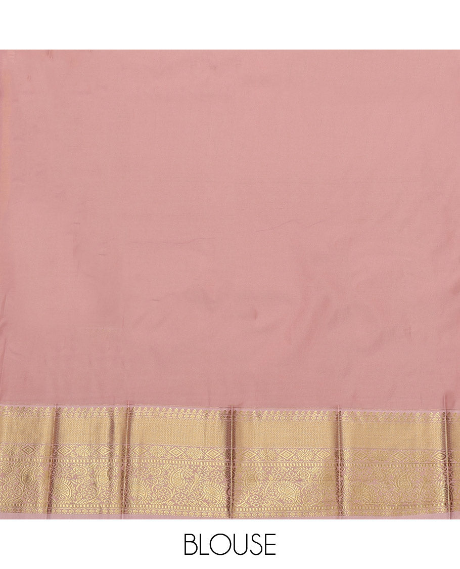 Orange Budget Silk Saree, Enriched with Zari Buttas and Checks, Complemented by Contrast Traditional Zari Border, Grand Pallu, and a Contrast Blouse
