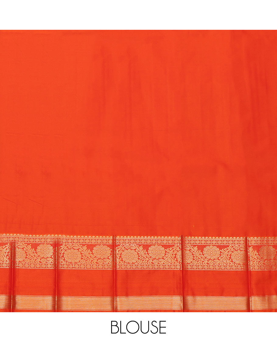 Green Budget Silk Saree, Enthralled with Zari Buttas and Stripes All Over Its Body, Complemented by a Contrast Traditional Zari  Border of Floral Creeper Designs, Intricate Pallu, and Paired with a Contrast Blouse