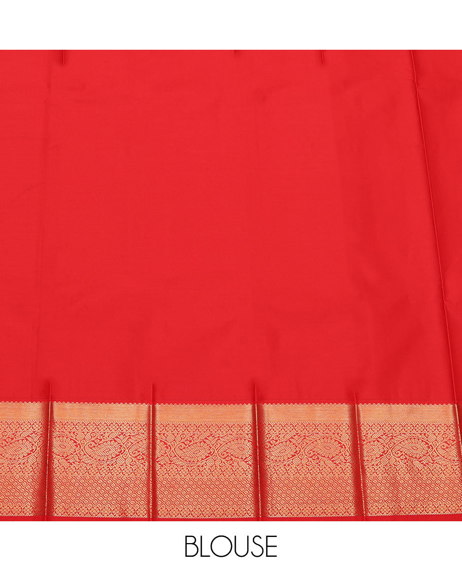 Green Budget Silk Saree, Embellished with Zari Buttas and Stripes on Its Body, Complemented by a Contrast Traditional Zari Design Border, Grand Jaal Pallu, and Paired with a Contrast Blouse