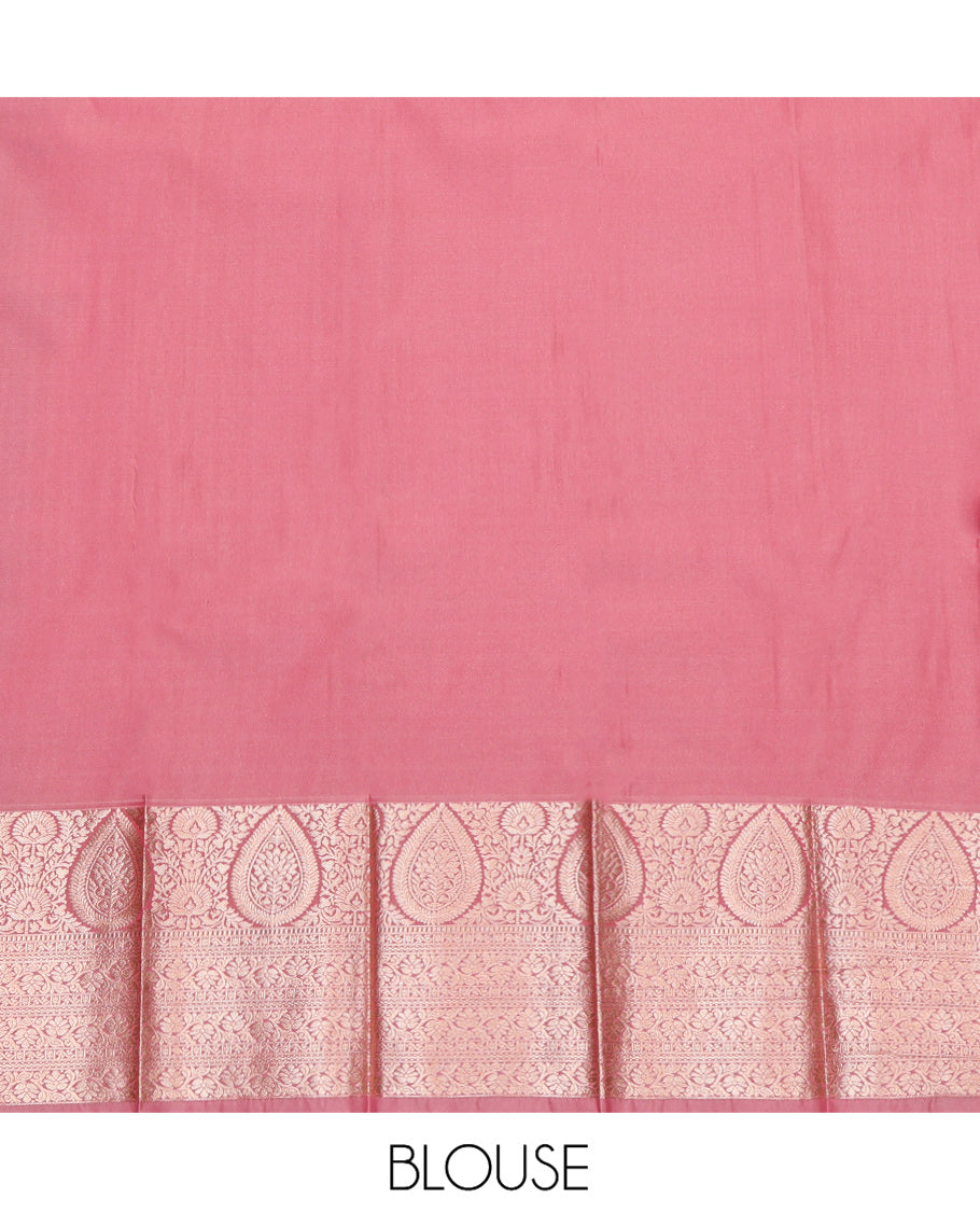Blue Budget Silk Saree, Decked Up with Zari Buttas, Complemented by a Contrast Traditional Zari Border, Grand Pallu, and Contrast Blouse