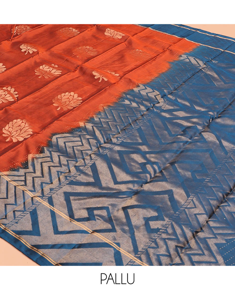 Orange Zari Butta Mayuri Lite Silk Mix Saree