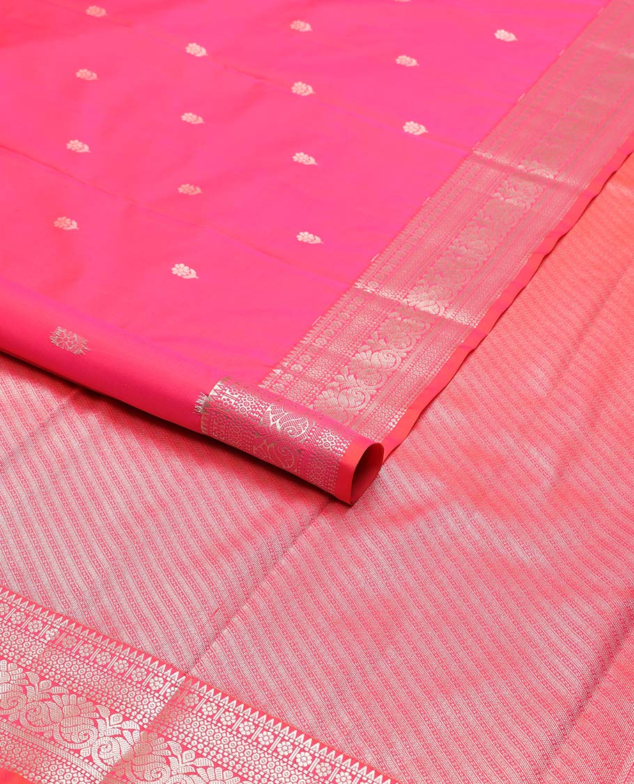 Pink floral buttas vasundhara elite silk saree with contrast  zari design border & striped floral design pallu
