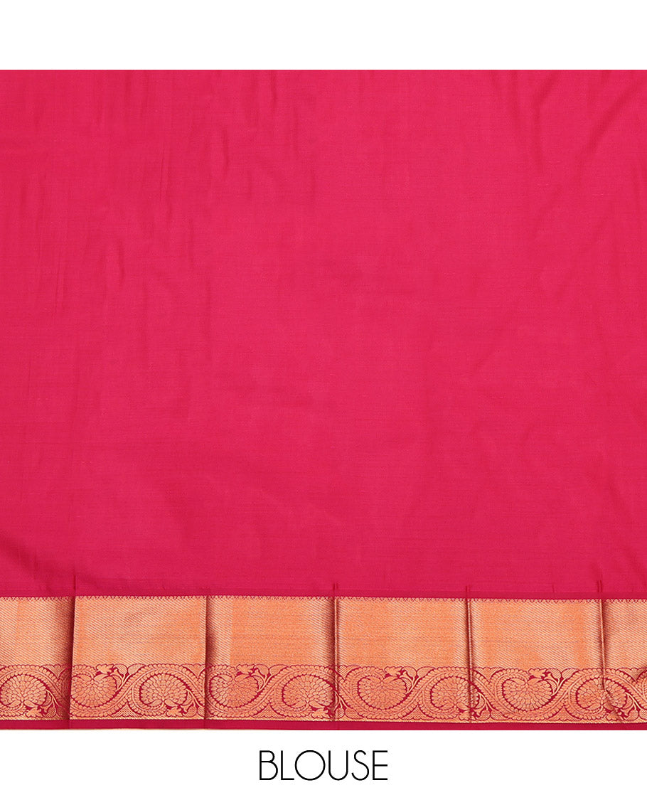 Green Budget Silk Saree, Detailed with Jacquard, a Contrast Traditional Zari Border, Jaal Pallu, and a Contrast Blouse