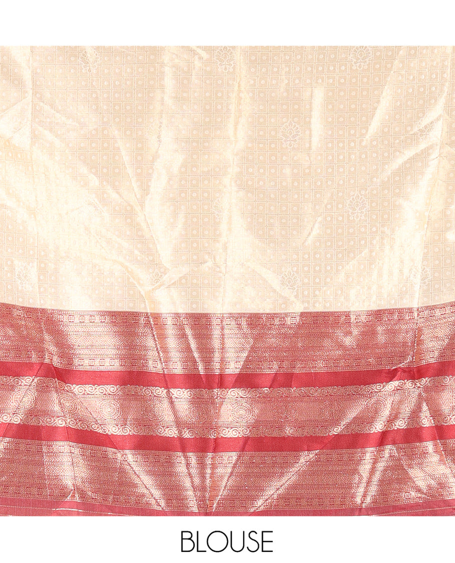 Cream-Red Semi-Silk Half-Saree