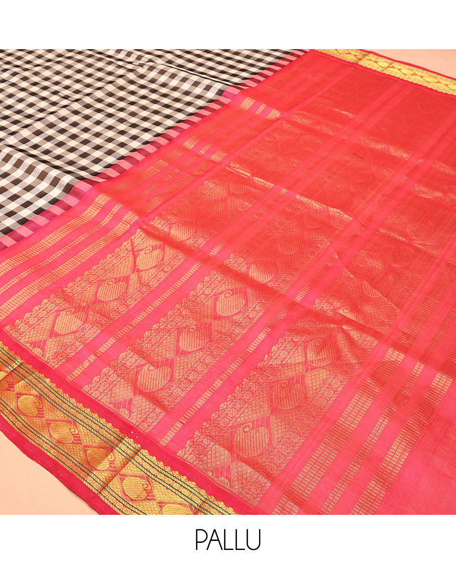 Black-White Checked Kuppadam Silk Saree