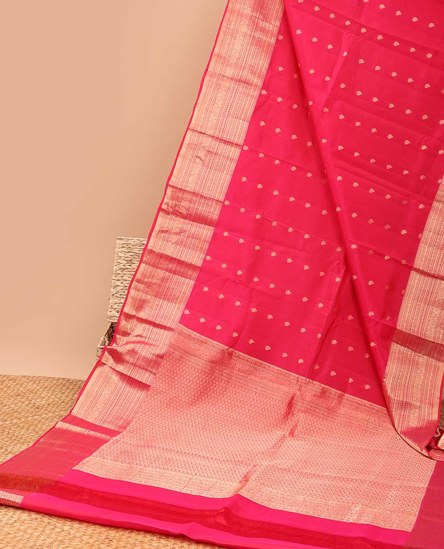 Red buttas vasundhara elite silk saree with contrast zari design border & pallu of intricate zari design