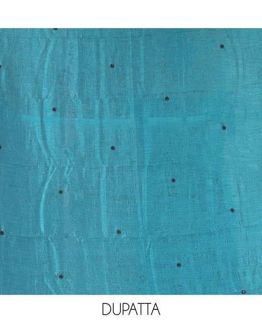 Peacock Blue Vichitra Silk Material Chudidar Set, Finely Crafted with Thread Embroidery Top, Matching Bottom, and Thread Work Dupatta