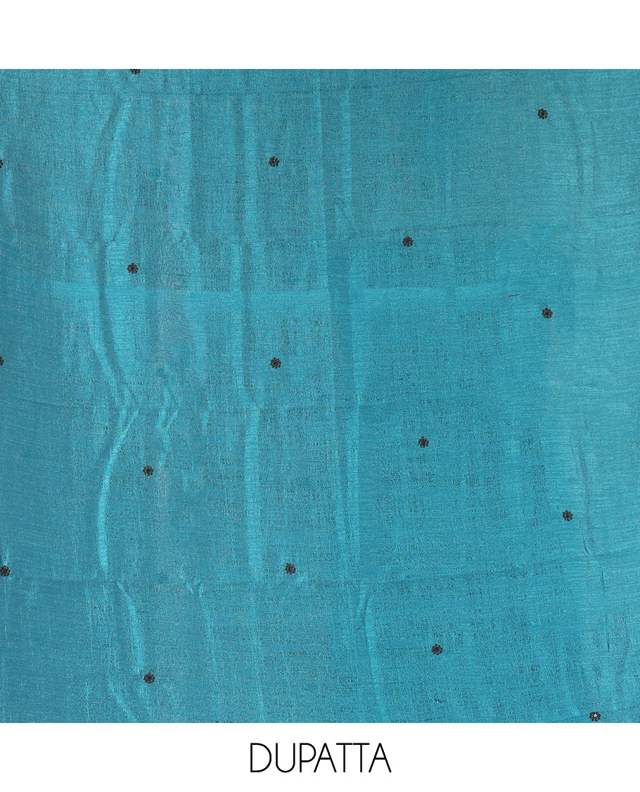Peacock Blue Vichitra Silk Material Chudidar Set, Finely Crafted with Thread Embroidery Top, Matching Bottom, and Thread Work Dupatta