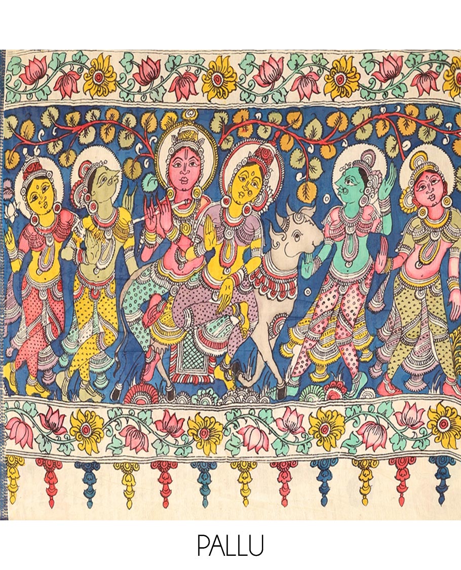 Sandal Tussar Kalamkari Saree