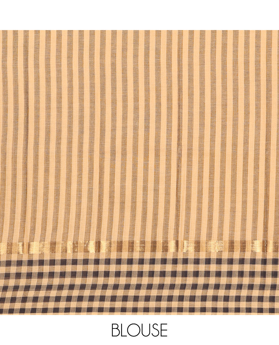 Chikku Chirala Cotton Saree, Beautified with a Floral Vine Print, Striped Border, Printed Pallu, and a Matching Blouse