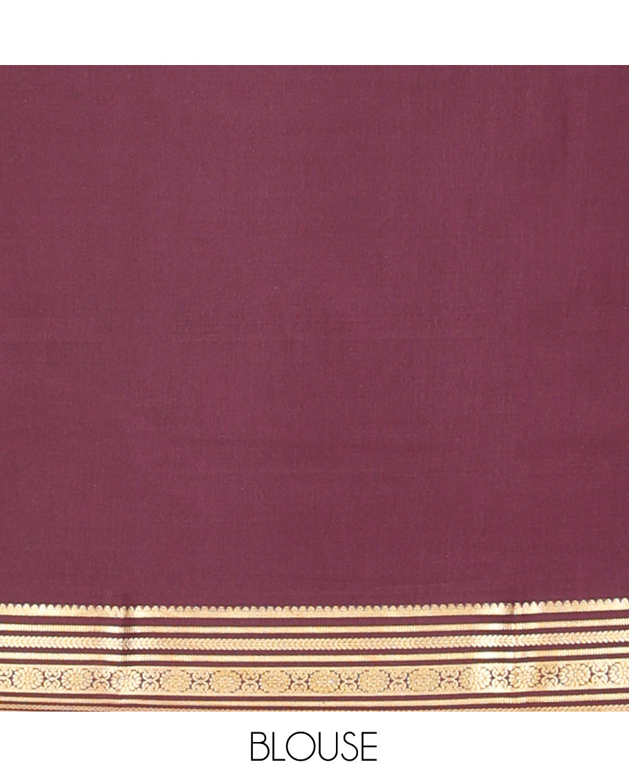 Pink Plain Mysore Silk Saree, Complemented by a Contrast Traditional Zari Border, Zari Design Pallu, and a Contrast Blouse