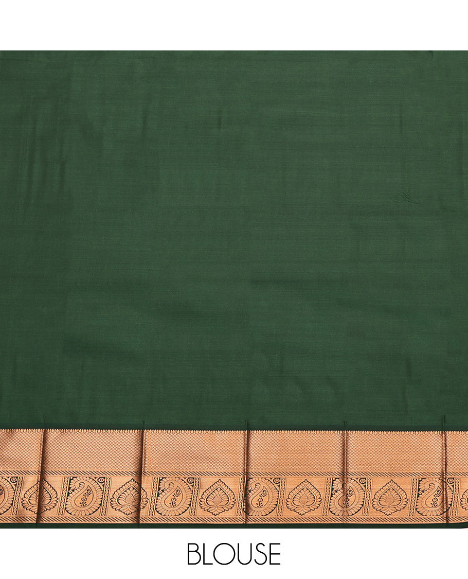 Green Budget Silk Saree, Prettified with Floral Jacquard Design, Complemented by Contrast Traditional Zari Border, Grand Pallu and a Contrast Blouse