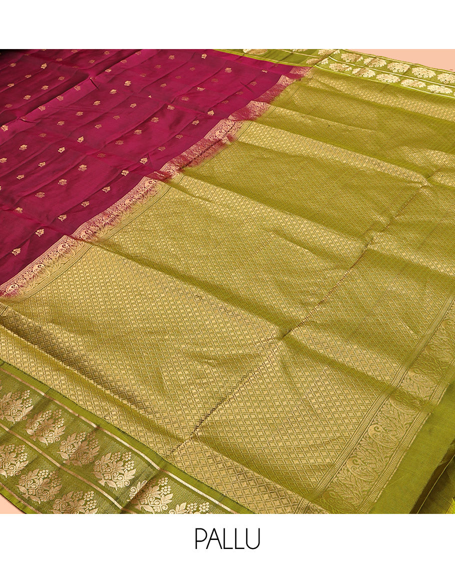 Maroon Mayuri Lite Silk Mix Saree, Adorned with Zari Buttas, Complemented by Contrast Zari Border, Grand Jaal Pallu, and a Contrast Blouse
