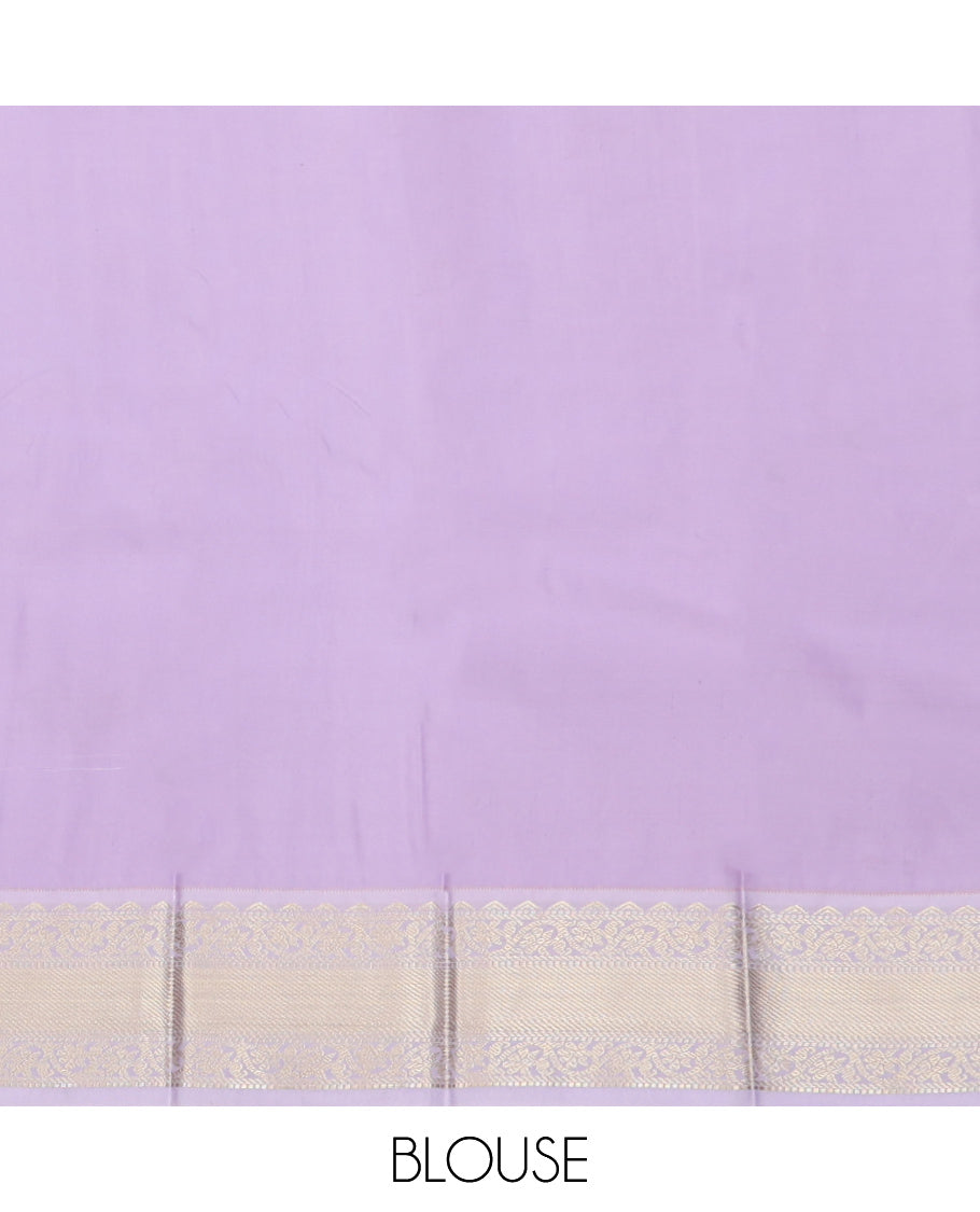 Violet Budget Silk Saree, Enthralled with Zari Buttas, Complemented by a Contrast Traditional Zari Design Border, Jaal Pallu, and a Contrast Blouse