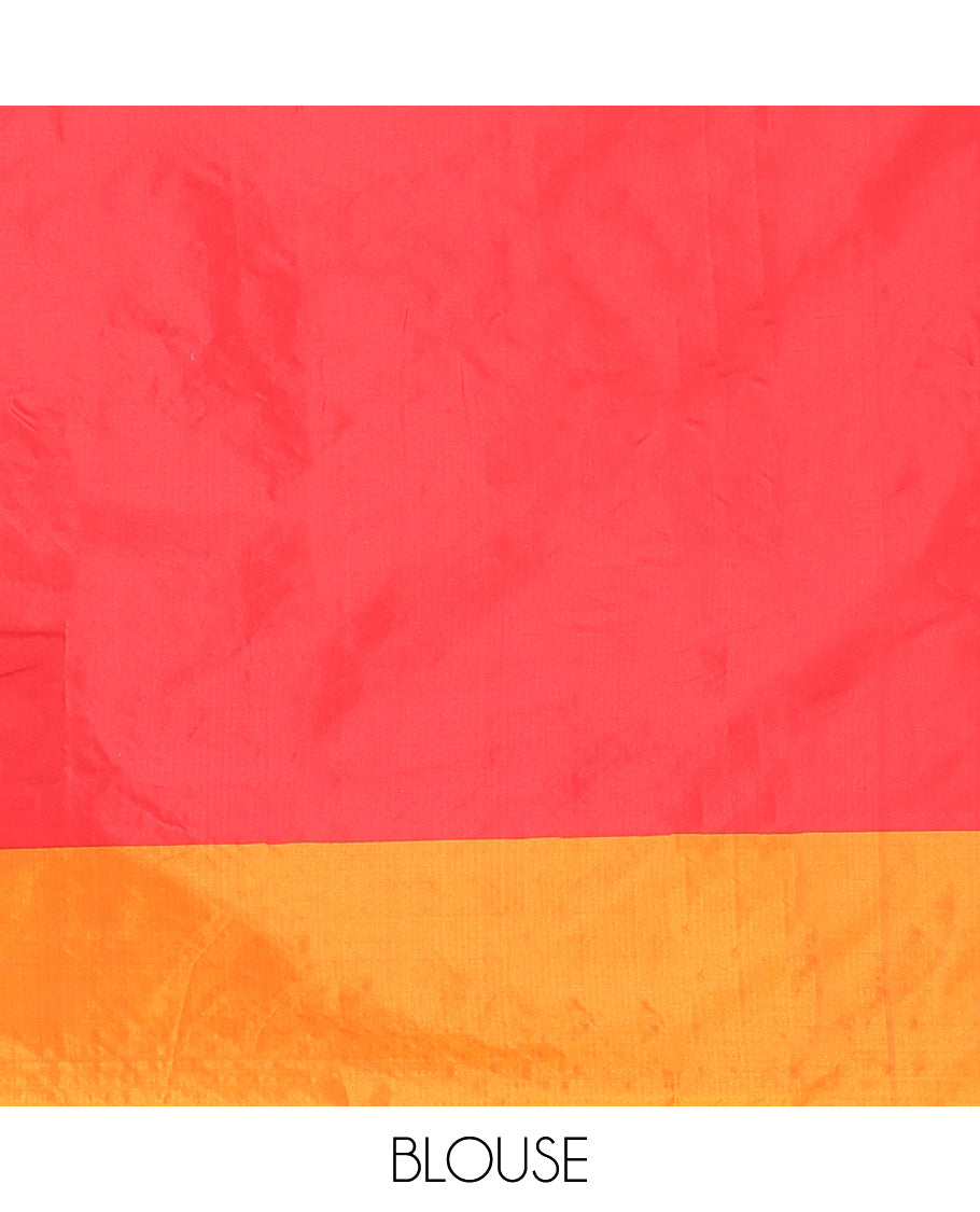 Red Aarani Silk Saree, Elevated with Butta Enclosed Checks, Complemented by a Contrast Butta Enclosed Checked Border, Zari Design Pallu, and Paired with a Matching Blouse