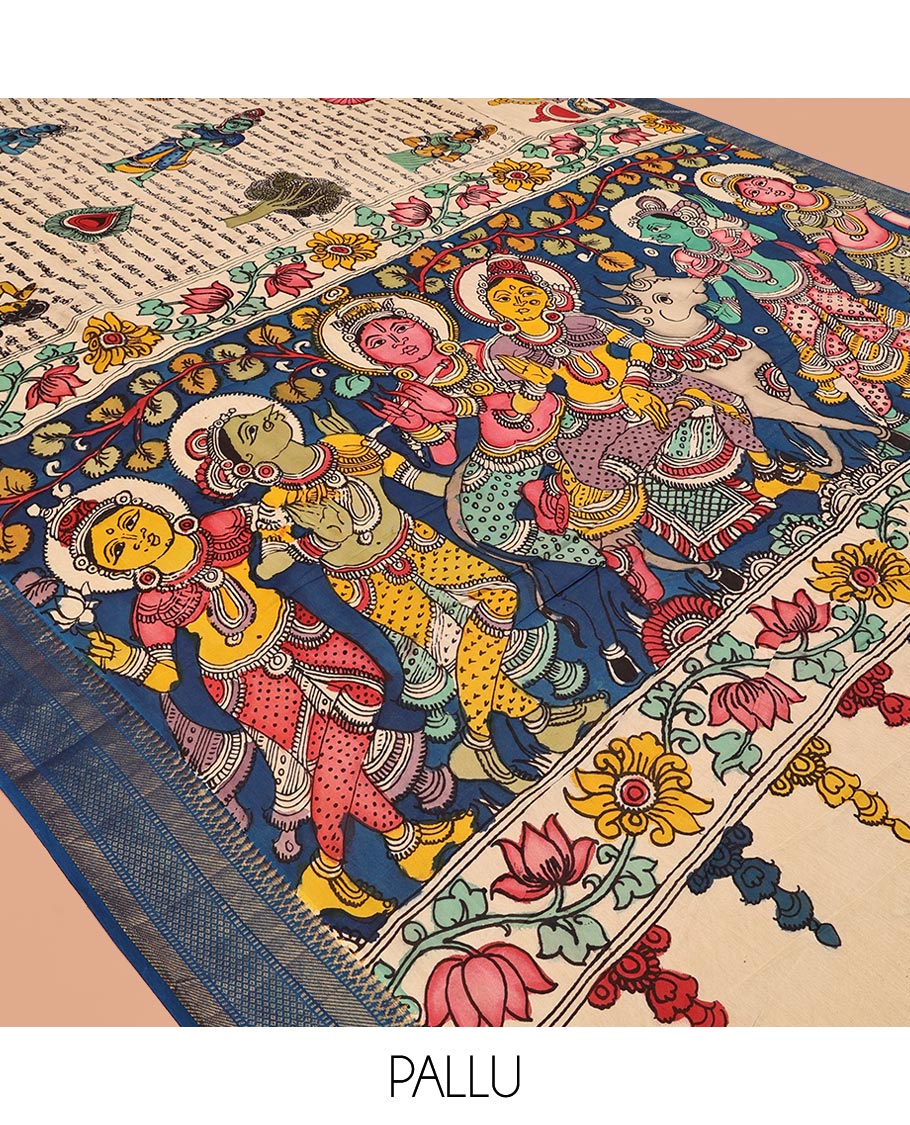 Sandal Tussar Kalamkari Saree
