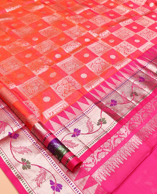 Orange Venkatagiri Silk Saree