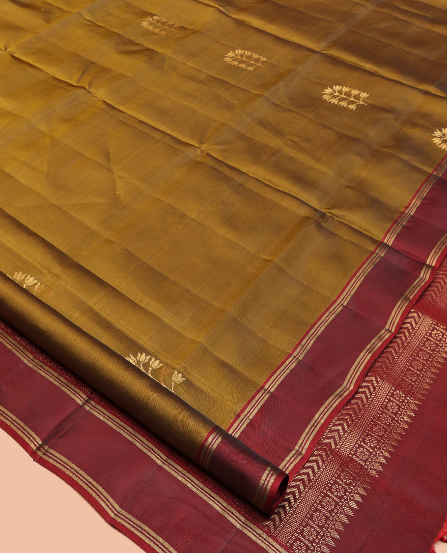 Mustard Mayuri Lite Silk Mix Saree, Detailed with Floral Buttas, Contrast Border, Pallu of Jaal Designs, and a Contrast Blouse