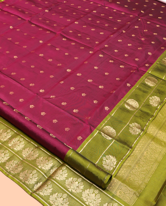 Maroon Mayuri Lite Silk Mix Saree, Adorned with Zari Buttas, Complemented by Contrast Zari Border, Grand Jaal Pallu, and a Contrast Blouse