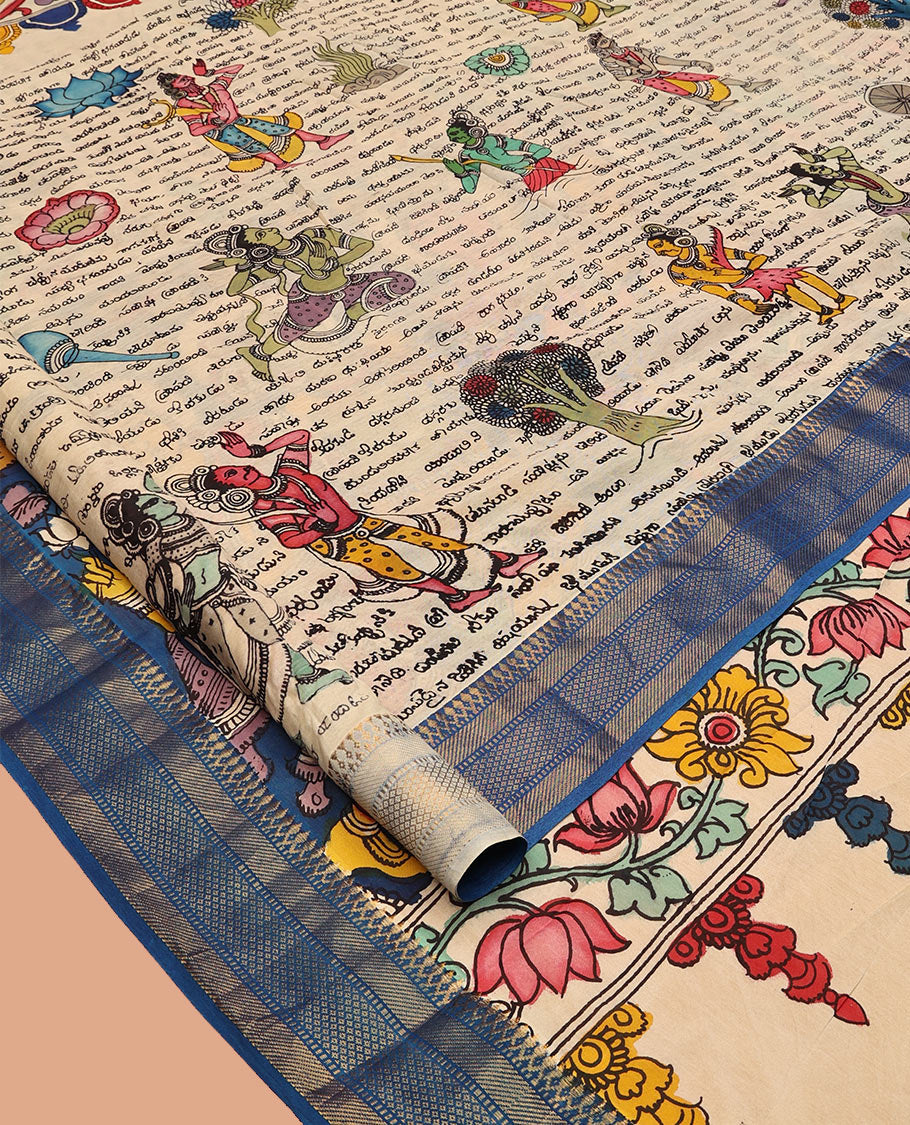 Sandal Tussar Kalamkari Saree