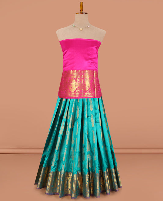 Blue Pure Silk Navarathna Pavadai Material Set