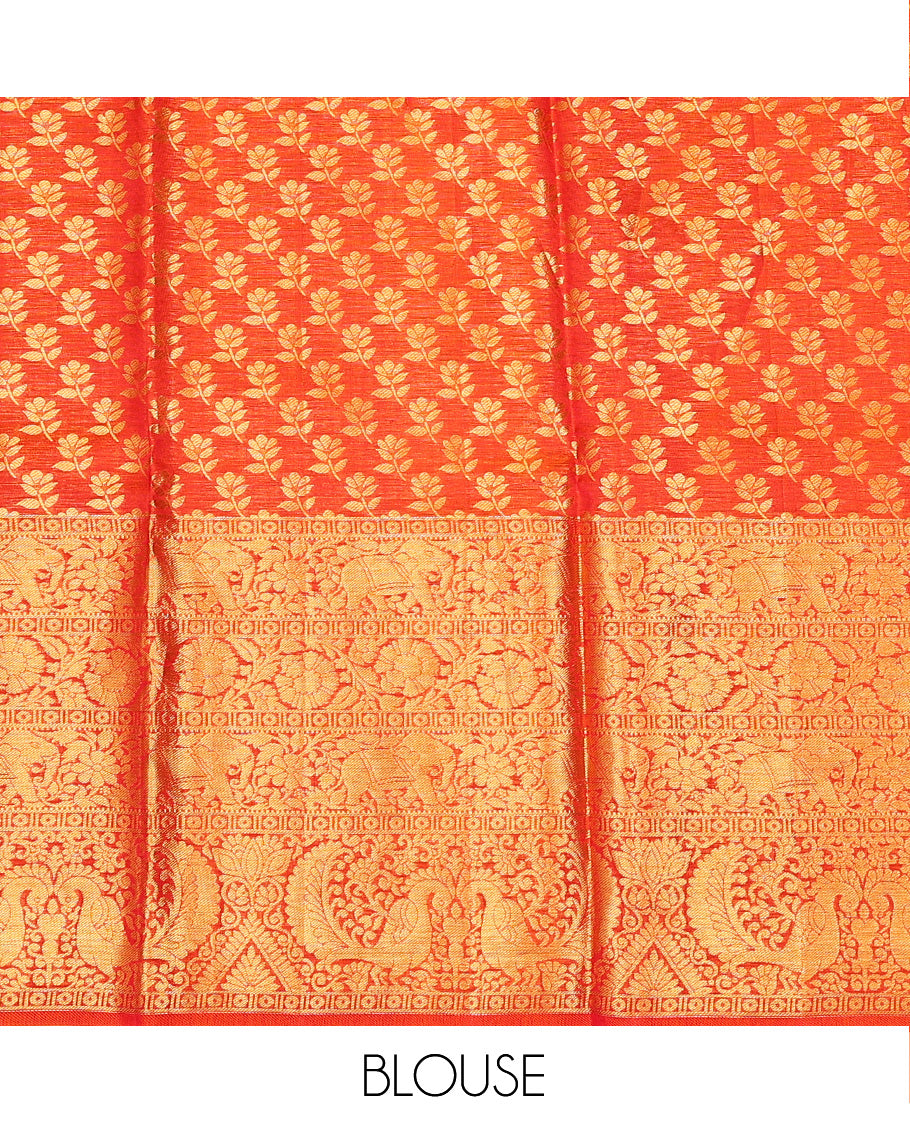 Maroon Pure Silk Half-Saree Woven with Floral Jacquard Design on Its Skirt, Complemented by a Contrast Meenakari Border Featuring Mayil and Yaanai Designs, Comes with a Contrast Jacquard Blouse and a Dhavani of Manga Designs