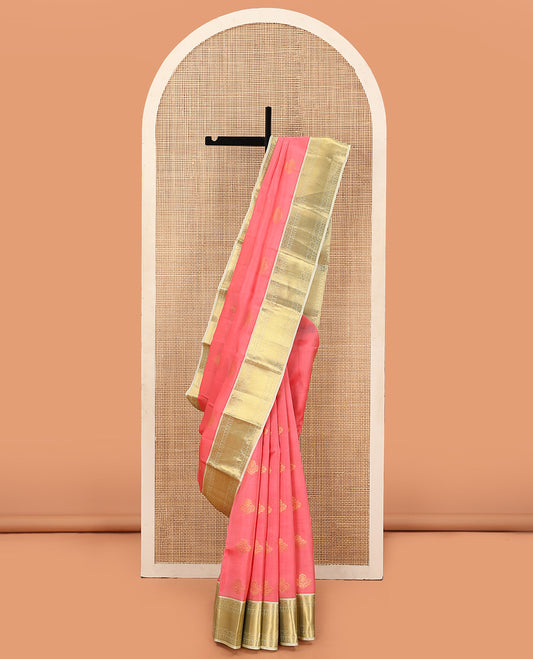 Pink Vasundhara Lite Silk Mix Saree Delicately Woven with Zari Buttas, Featuring a Contrast Border of Traditional Designs, Pallu Elevated with Jaal Design, and a Contrast Blouse