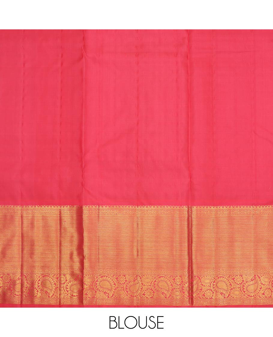 Green pure-silk half-saree, zari buttas and checked skirt, contrast kuyil kann and kodi manga border, zari design blouse, and a intricate zari woven dhavani