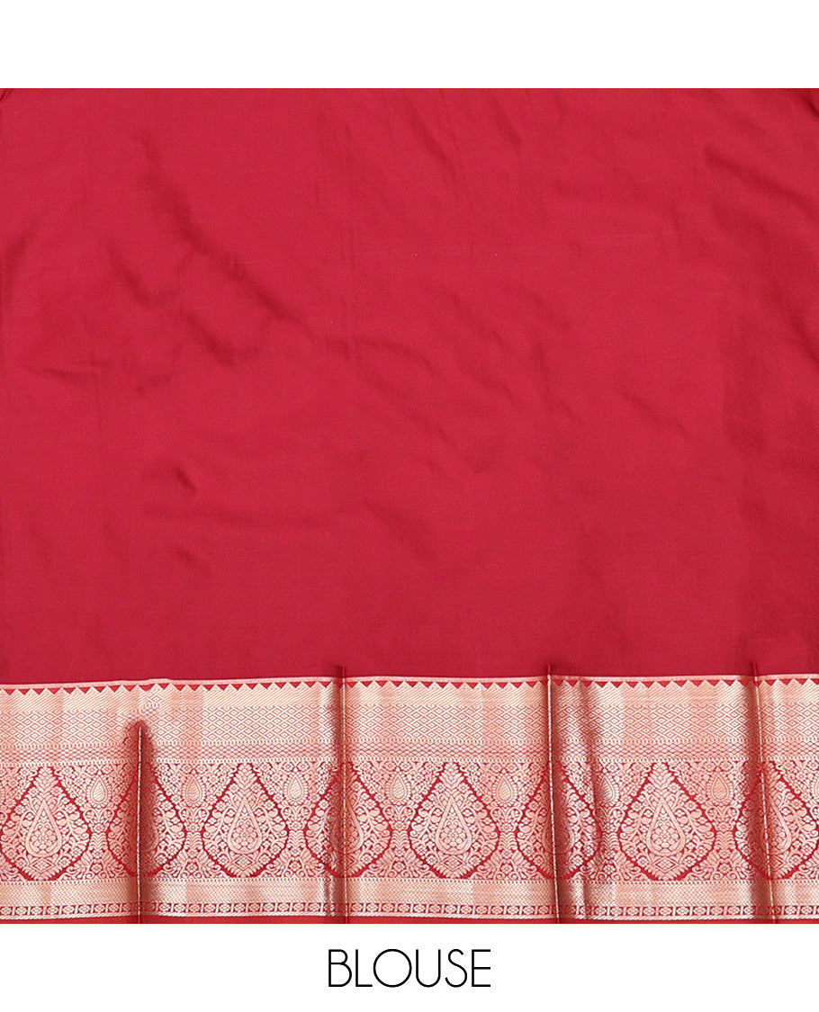 Fawn Brown Budget Silk Saree, Spotlighted with Meena Buttas All Over Its Body, Complemented by Contrast Traditional Zari Border, Geometric Patterned Pallu and Paired with a Contrast Blouse