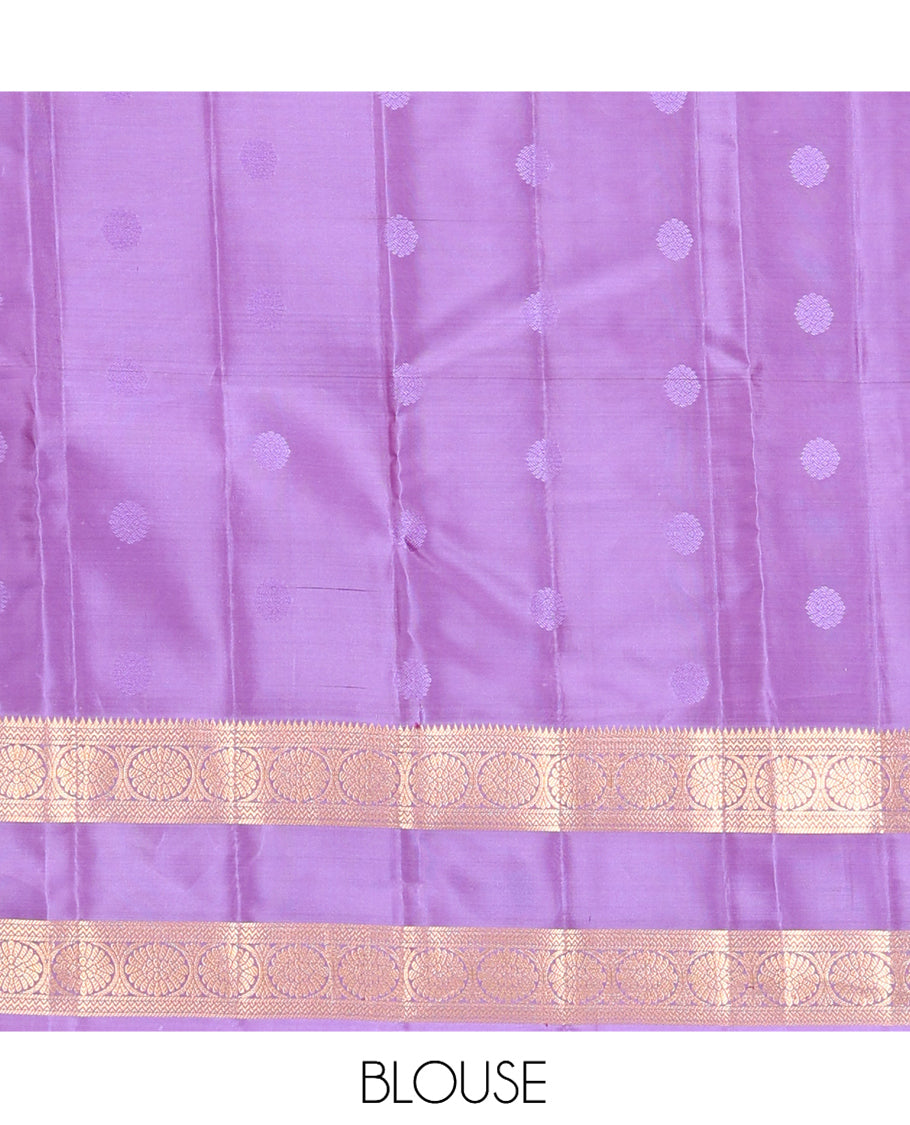 Grey Vasundhara Lite Silk Mix Saree, Richly Detailed with Zari Buttas, a Contrast Rettai Pettu Border of  Neli, and Chakram Designs, Grand Pallu, and a Contrast Blouse