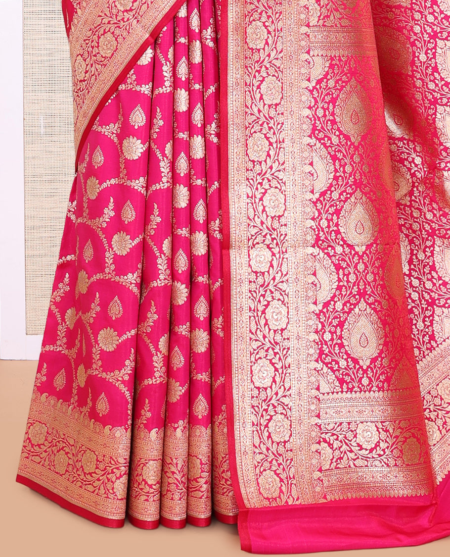 Pink Semi-Banaras Nylon Saree