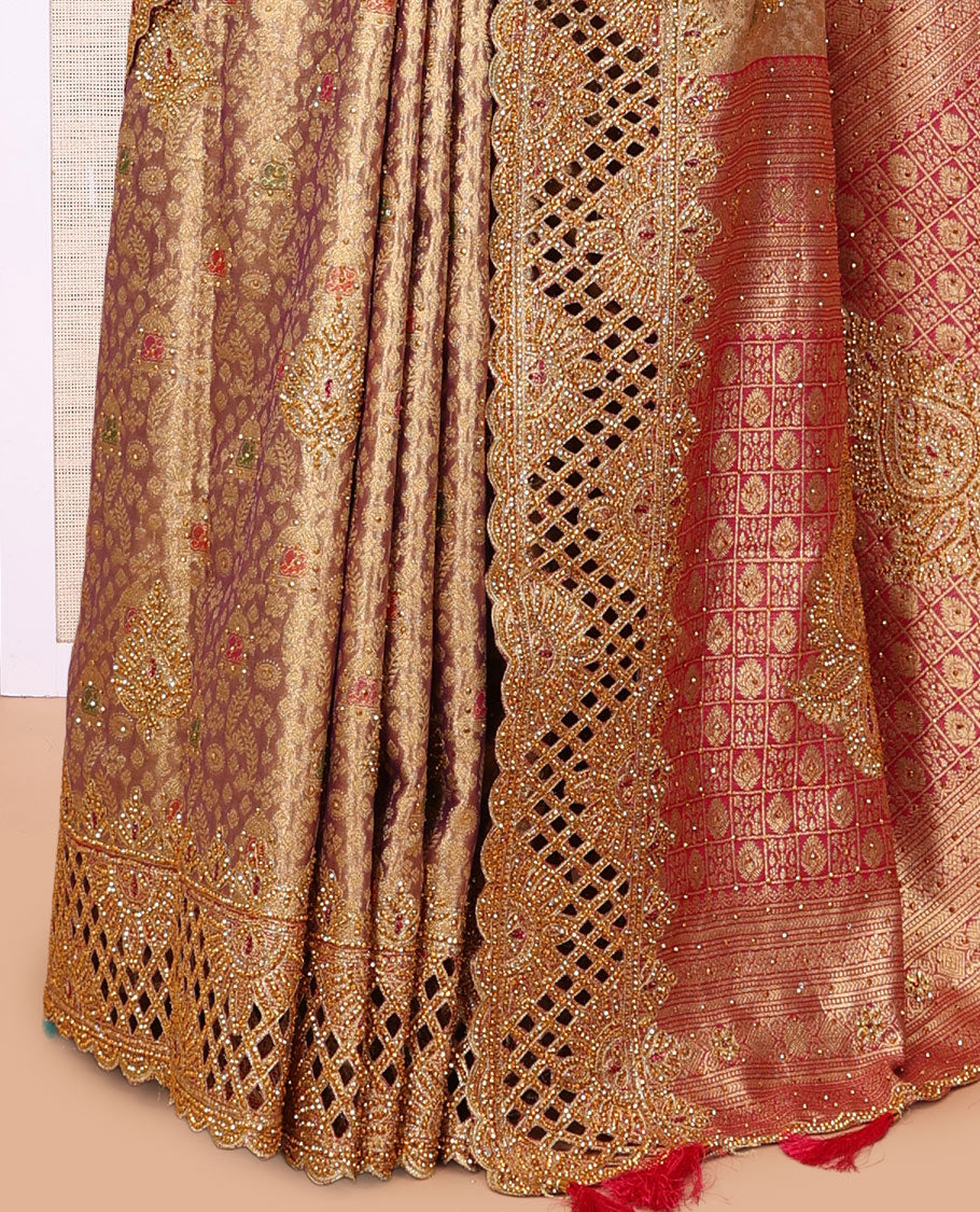 Rosegold Pink Mysore Silk Saree