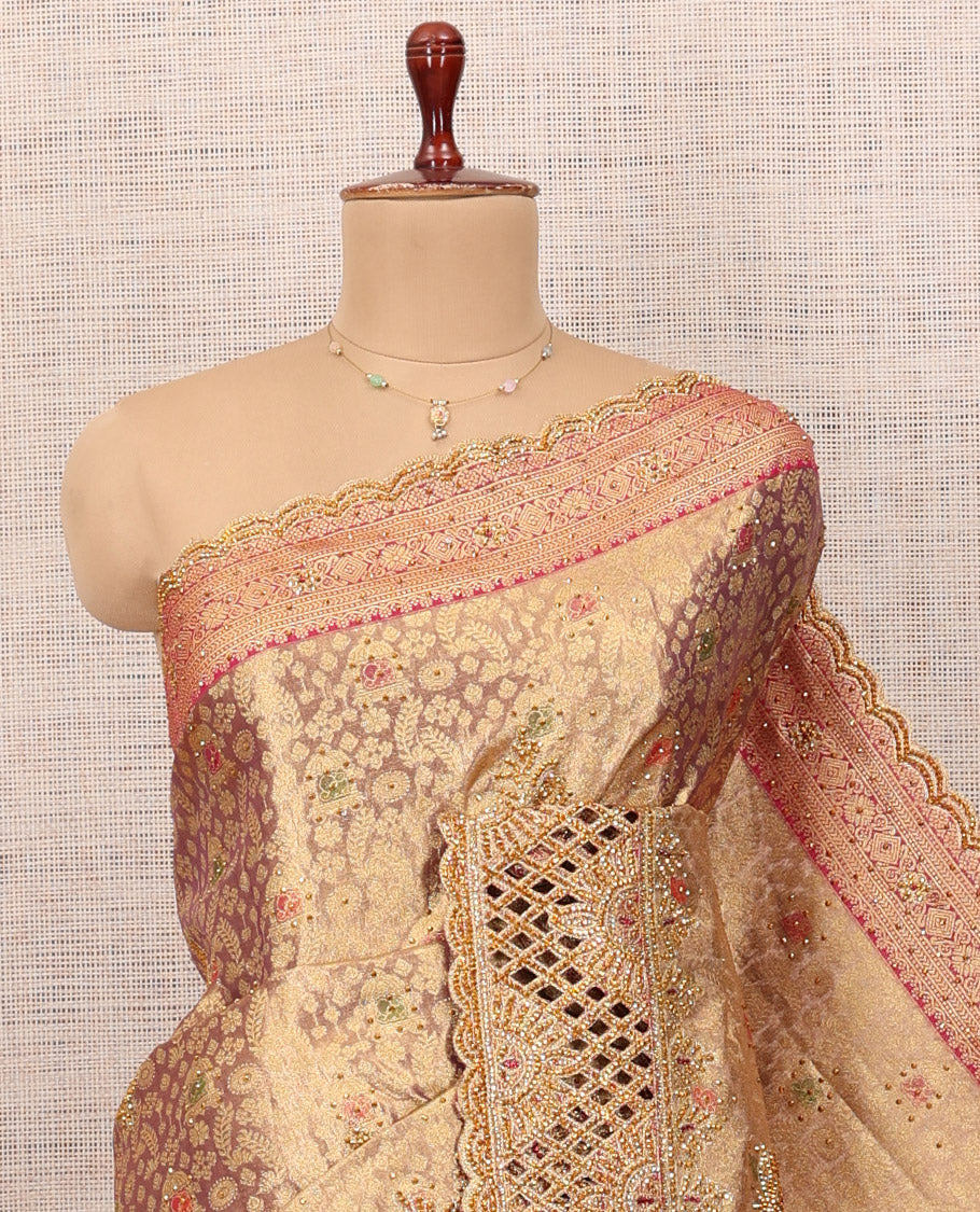 Rosegold Pink Mysore Silk Saree