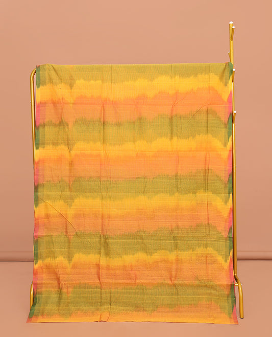 Borderless Yellow  Mangalgiri Cotton Saree, Uniquely Designed with Ikat Texture, Complemented  by Contrast Pallu, and Paired with a Contrast Blouse