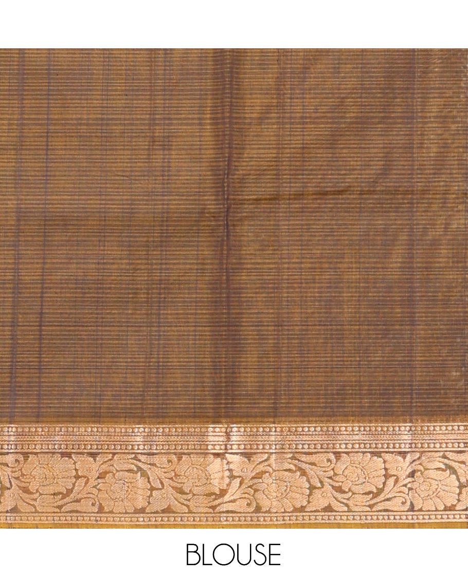 Blue Silk Cotton Saree, Finely Crafted with Zari Buttas, a Contrast Floral Creeper Border, Floral Pallu, and a Contrast Blouse