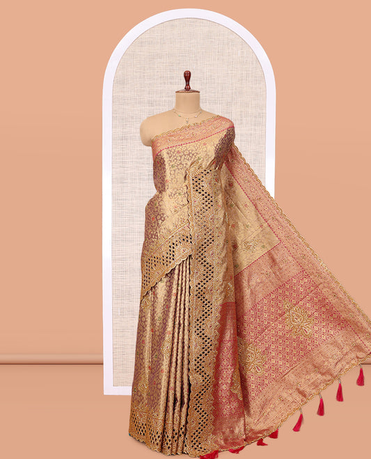 Rosegold Pink Mysore Silk Saree