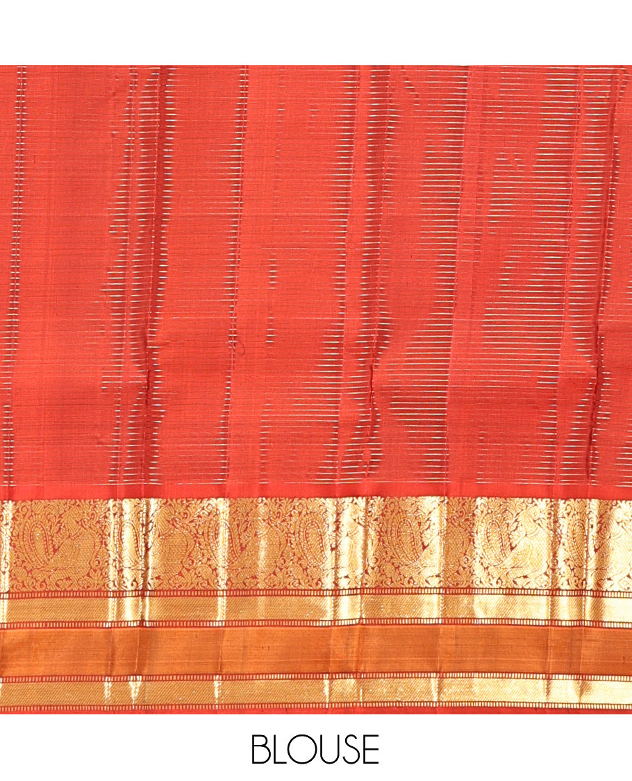 Black Kanchipuram Silk Saree, Woven with Zari Buttas and Checks, Contrast Border of Mayil and Muthu Designs, Intricately Designed Pallu, and Contrast Blouse