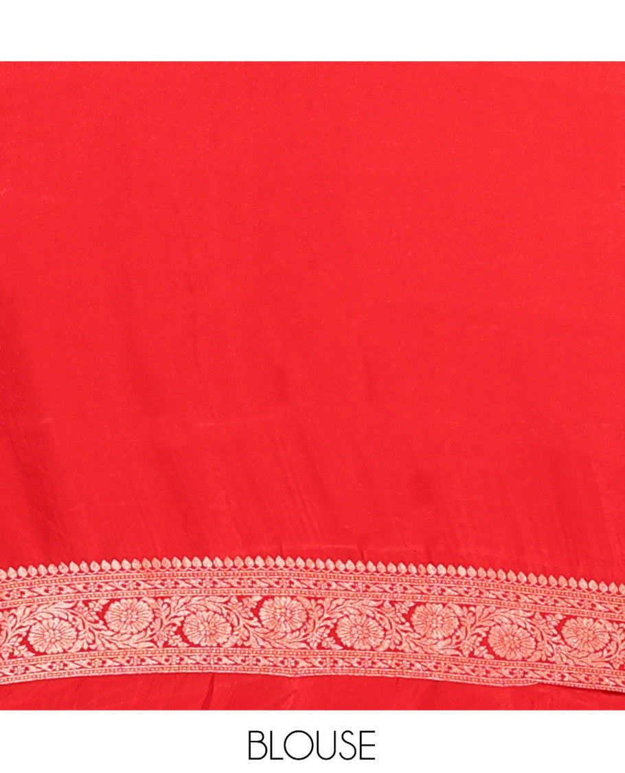 Black Fancy Crepe Saree, Spotlighted with Buttas, Complemented by a Contrast Floral Creeper Border, Intricately Designed Pallu, and a Contrast Blouse