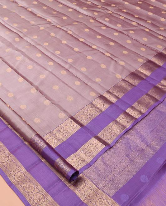 Grey Vasundhara Lite Silk Mix Saree, Richly Detailed with Zari Buttas, a Contrast Rettai Pettu Border of  Neli, and Chakram Designs, Grand Pallu, and a Contrast Blouse