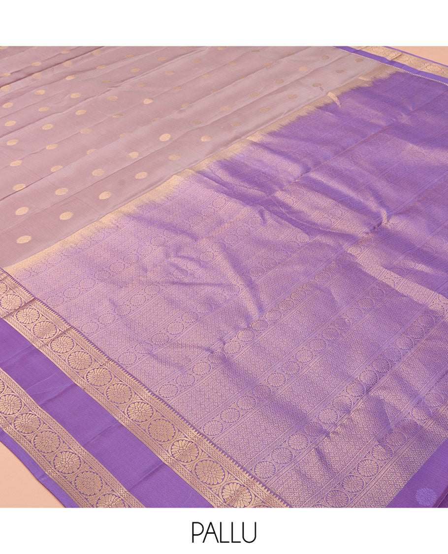 Grey Vasundhara Lite Silk Mix Saree, Richly Detailed with Zari Buttas, a Contrast Rettai Pettu Border of  Neli, and Chakram Designs, Grand Pallu, and a Contrast Blouse