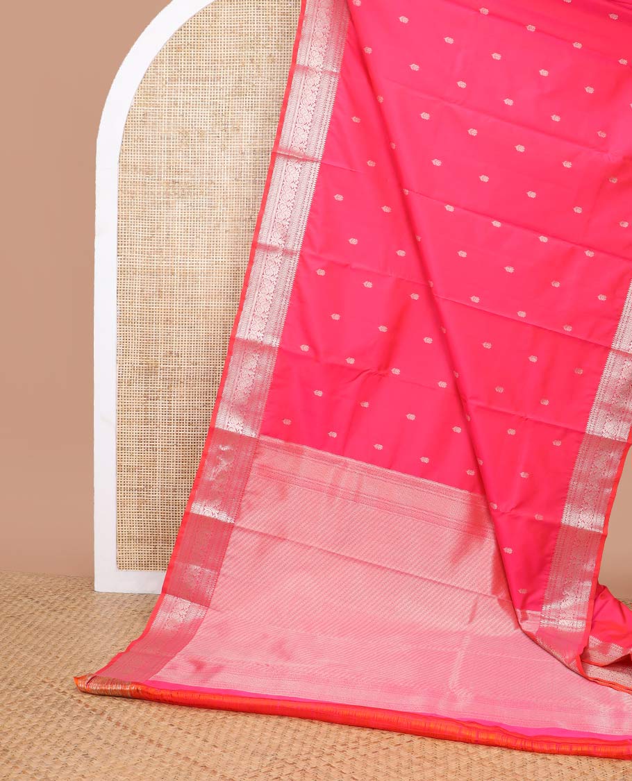 Pink floral buttas vasundhara elite silk saree with contrast  zari design border & striped floral design pallu