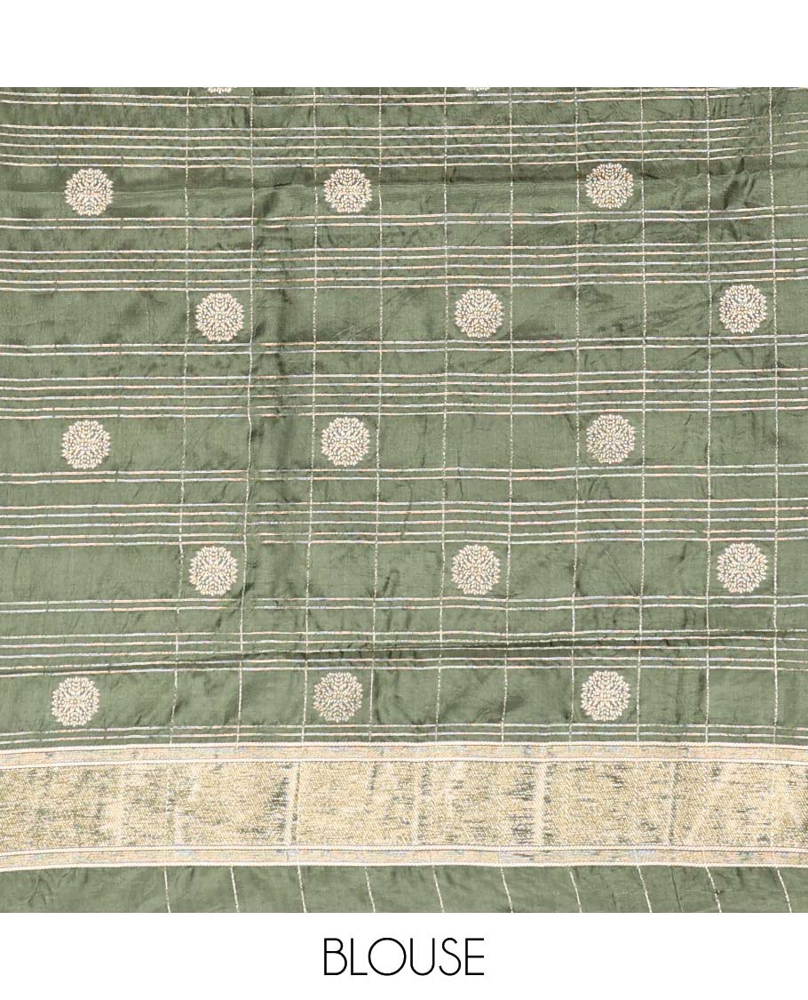Maroon checked mushru silk saree with self-floral border & argyle design pallu
